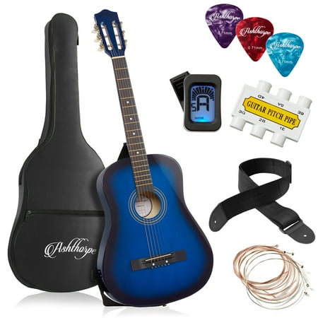 Ashthorpe 38-Inch Beginner Acoustic Guitar - Blue, Complete Starter Kit with Gig Bag, Extra Strings, Strap, and Lessons