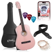 Ashthorpe 38-Inch Beginner Acoustic Guitar - Pink, Complete Starter Kit with Gig Bag, Extra Strings, Strap, and Lessons