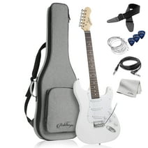 Ashthorpe 39" Full-Size Electric Guitar Kit with Padded Gig Bag, Tremolo Bar, Strap, Strings, Cable, Cloth and Picks, White
