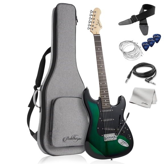 Ashthorpe 39-Inch Electric Guitar with S-S-S Pickups and Tremolo Bar - Green/Black