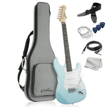 Ashthorpe 39-Inch Electric Guitar with S-S-S Pickups and Tremolo Bar - Light Blue/White