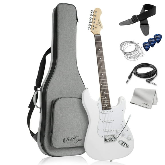 Ashthorpe 39-Inch Electric Guitar with S-S-S Pickups and Tremolo Bar - White/White