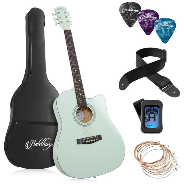 Ashthorpe 41Inch Real Acoustic Guitar Starter Package for Adults, Mint