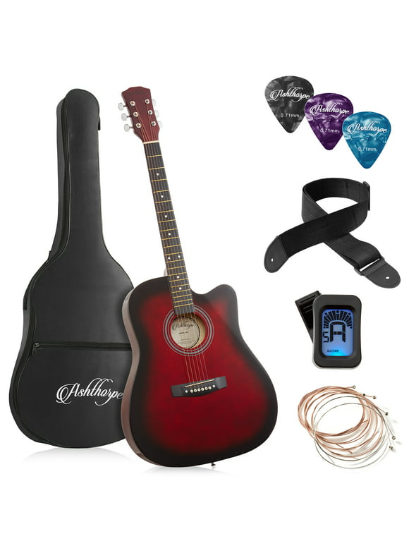 Ashthorpe 41-Inch Beginner Acoustic Guitar Starter Package, Red