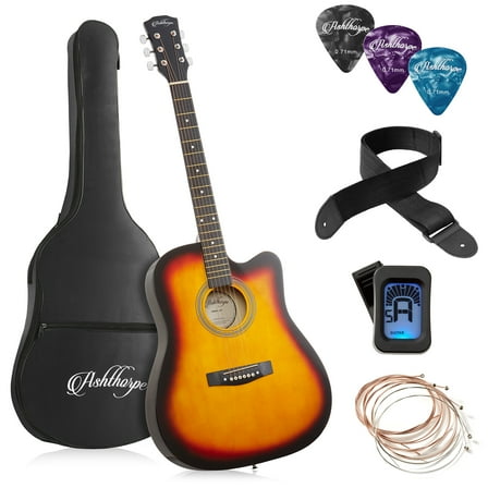 Ashthorpe 41-Inch Beginner Acoustic Guitar Starter Package, Sunburst