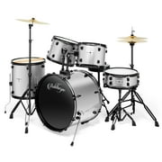 Ashthorpe 5-Piece Complete Full Size Adult Drum Set with Remo Batter Heads, Silver