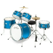 Ashthorpe 5-Piece Complete Junior Drum Set with Brass Cymbals and Drummer's Throne - Blue