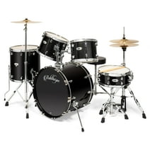 Ashthorpe 5-Piece Full-Size Adult Drum Set with Remo Drumheads & Premium Brass Cymbals - Black