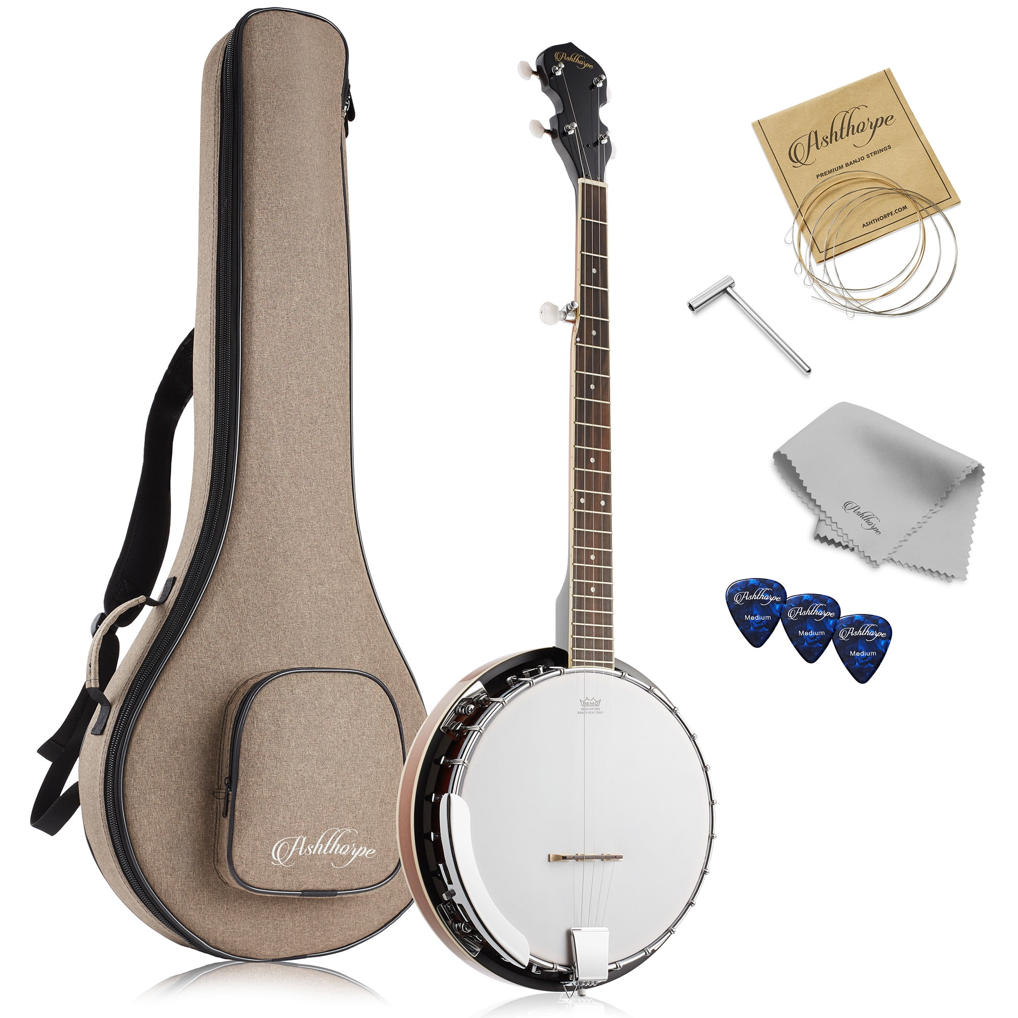 Ashthorpe 5-String Banjo for Beginners, Full Size with 24