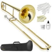 Ashthorpe Bb Tenor Slide Trombone for Students and Beginners, Gold Lacquer Finish