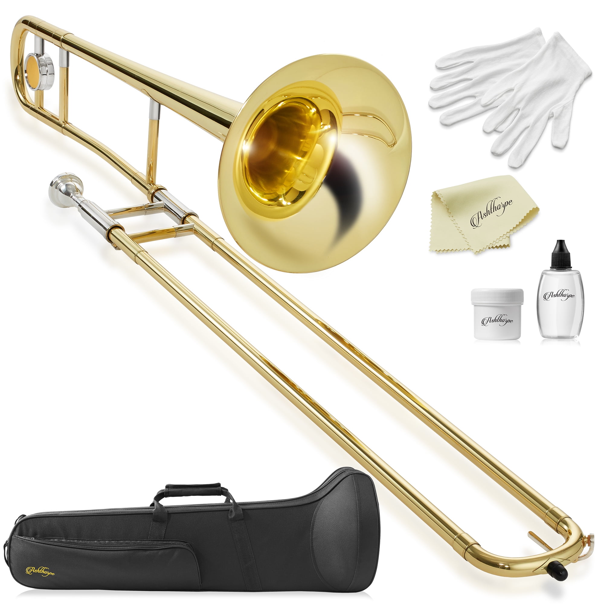 Ashthorpe Bb Tenor Slide Trombone with Case, Mouthpiece, Gloves