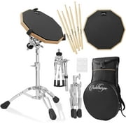 Ashthorpe Drum Practice Pad Set with Stand, Black - 12" Double-Sided Silent Drum Kit with Drumsticks and Carrying Bag