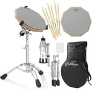 Ashthorpe Drum Practice Pad Set with Stand, Gray - 12" Double-Sided Silent Drum Kit with Drumsticks and Carrying Bag
