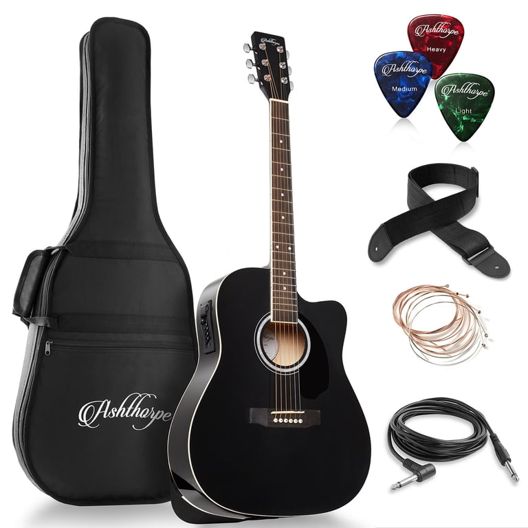 Ashthorpe Acoustic-Electric Dreadnought Cutaway, Black 41-Inch photo 1