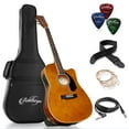 thumbnail image 1 of Ashthorpe Full-Size Cutaway Thinline Acoustic Electric Guitar Package, Brown, 1 of 7