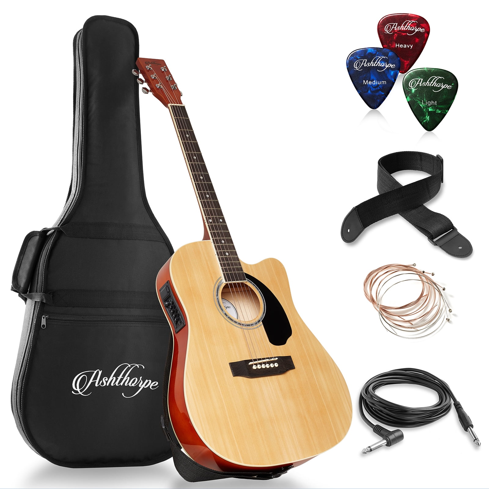 Ashthorpe Full-Size Cutaway Thinline Acoustic Electric Guitar