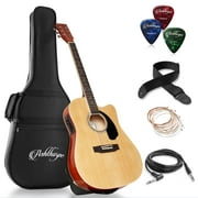 Ashthorpe Full-Size Cutaway Thinline Acoustic Electric Guitar Package, Natural