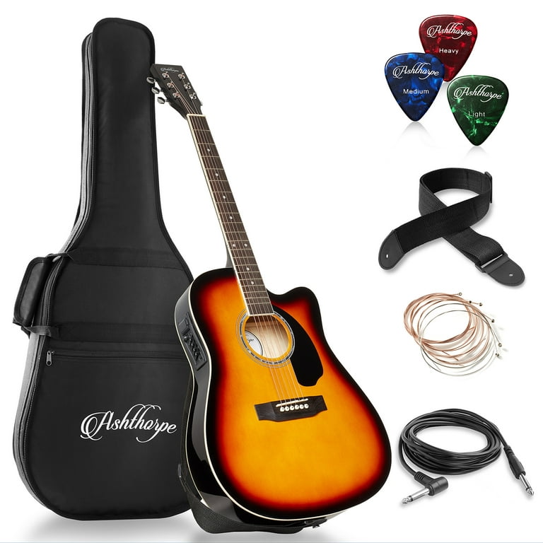 Ashthorpe Full-Size Cutaway Thinline Acoustic-Electric Guitar Package  Premium Tonewoods, Sunburst 