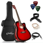 Ashthorpe Full-Size Cutaway Thinline Acoustic Electric Guitar Package, Red