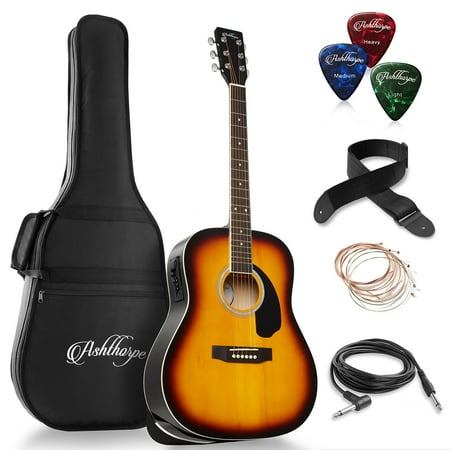 Ashthorpe Full-Size Dreadnought Acoustic Electric Guitar Package, Sunburst