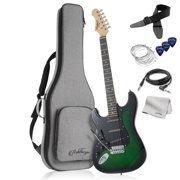 Ashthorpe Left-Handed 39-Inch Electric Guitar with S-S-S Pickups and Tremolo Bar - Green/Black