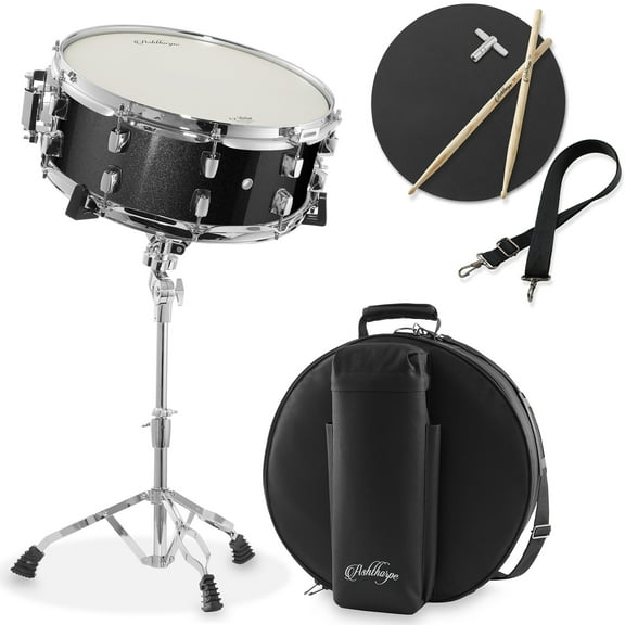 Ashthorpe Snare Drum with Remo Head - Black, Beginner Kit with Stand and Gig Bag