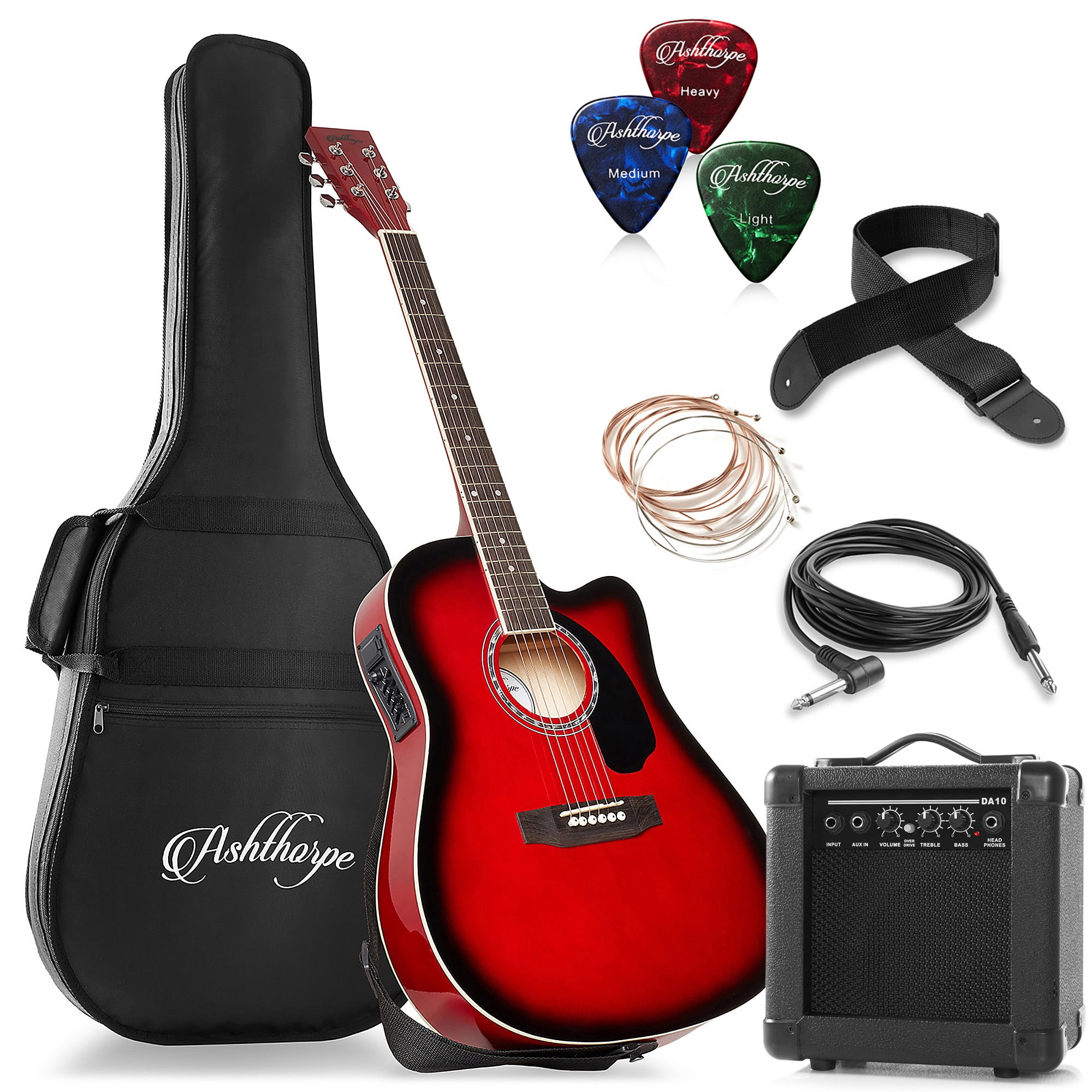 Ashthorpe Thinline Cutaway Acoustic Electric Guitar with 10 Watt