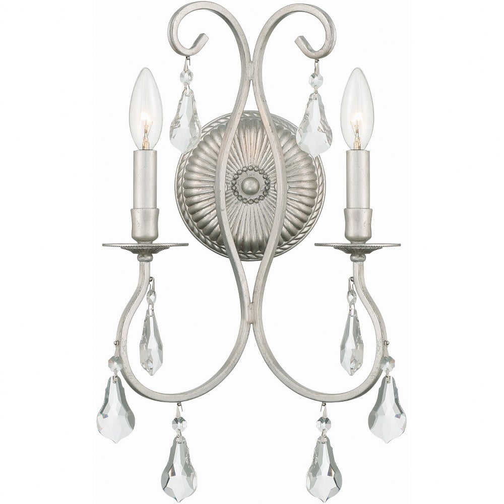 Olde Silver Dimmable 2-Light Wall Sconce with Hand Cut Crystals