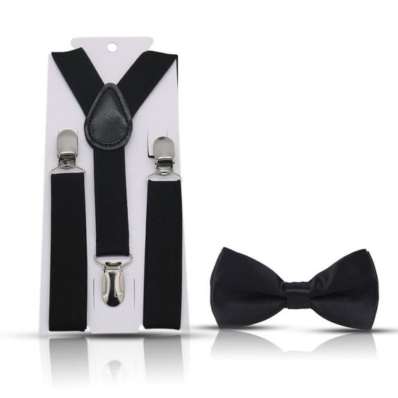 Ashton Allen Global Solid Color Children's Elastic Suspenders and Bowtie Set For Boys Girls Babies Toddlers Color: Black
