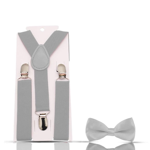 Ashton Allen Global Solid Color Children's Elastic Suspenders and Bowtie Set For Boys Girls Babies Toddlers Color: Gray