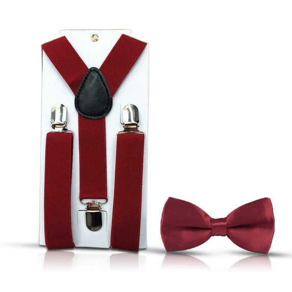 Ashton Allen Global Solid Color Children's Elastic Suspenders and Bowtie Set For Boys Girls Babies Toddlers Color: Maroon