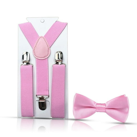 Ashton Allen Global Solid Color Children's Elastic Suspenders and Bowtie Set For Boys Girls Babies Toddlers Color: Pink