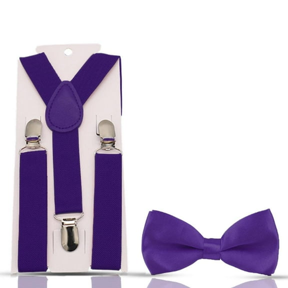 Ashton Allen Global Solid Color Children's Elastic Suspenders and Bowtie Set For Boys Girls Babies Toddlers Color: Purple