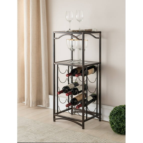 Ashton Brushed Copper Metal Transitional Wine Rack Display Stand with ...