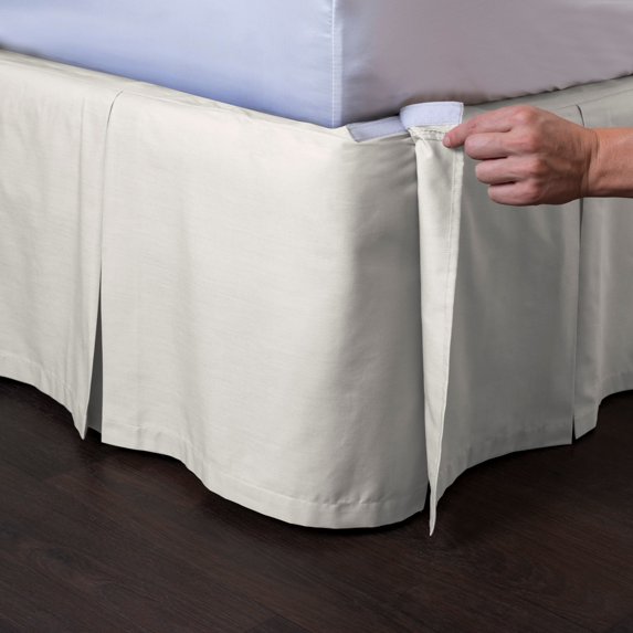 Ashton Detachable Bedskirt (Full Size, Cream, 21" Drop) - Easy on/Easy Off Pleated Bed Skirt
