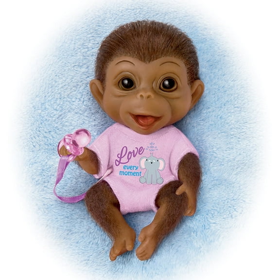 The Ashton-Drake Galleries Happy Little Handfuls Monkey Doll Collection Issue #3: 'Love Every Moment' Miniature Full Body Silicone Monkey Dolls with Pacifiers 4-Inches