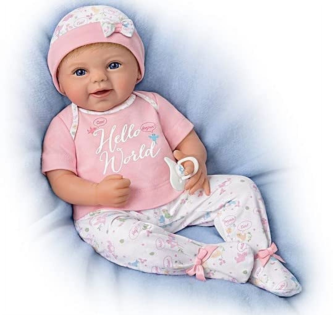 The Ashton - Drake Galleries Hello World So Truly Real Newborn Lifelike Baby Girl Doll Weighted Fully Poseable with Soft RealTouch Vinyl Skin by renowned Master Doll Artist Violet Parker 17-inches