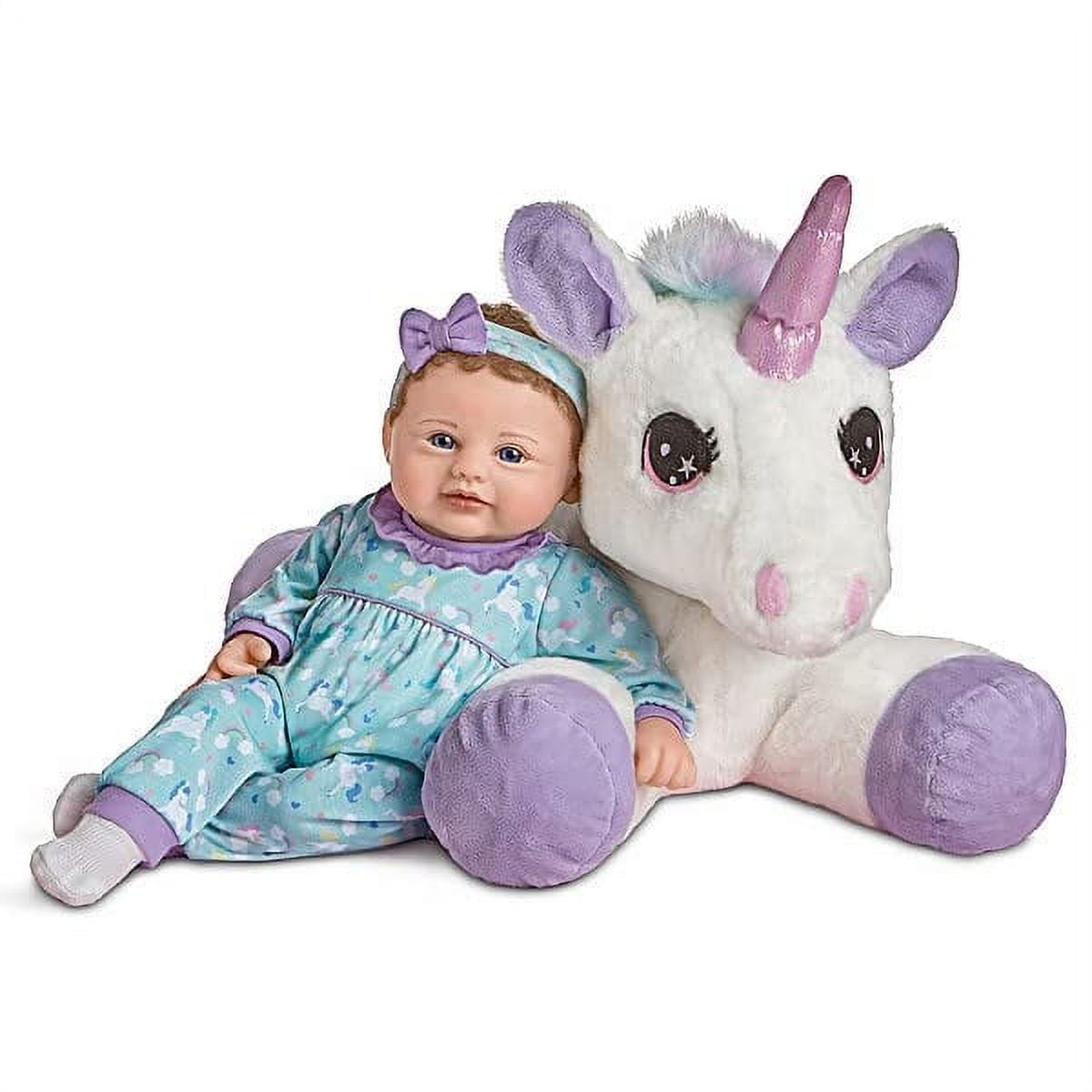 The Ashton - Drake Galleries Mia and Sparkle Lifelike So Truly Real Baby Girl Doll Weighted with Soft RealTouch Vinyl Skin and Plush Unicorn Friend by Master Doll Artist Violet Parker 17"-Inches