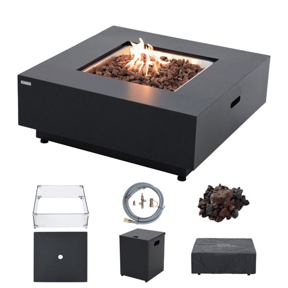 Ashton Propane Fire Pit Bundle 50 Outdoor Firepit 50,000 BTU Firepits for Outside with Windscreen, Tank Cover, Rain Cover, Converter Kit, Lava Rocks, Lid CSA Certified