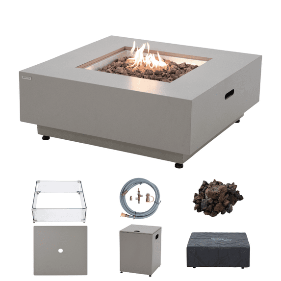 Ashton Propane Fire Pit Bundle 50” Outdoor Firepit 50,000 BTU Firepits for Outside with Windscreen, Tank Cover, Rain Cover, Converter Kit, Lava Rocks, Lid CSA Certified