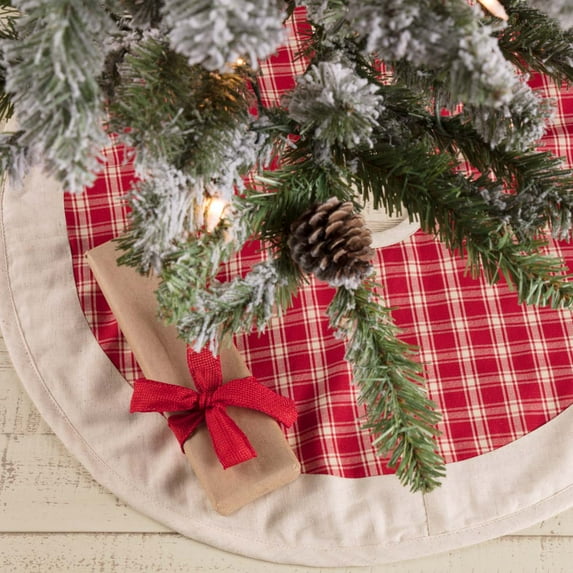 Ashton & Willow Creme Red Check Cotton Christmas Tree Skirt, 21"