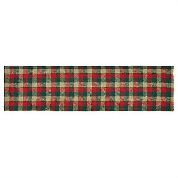 Ashton & Willow Ruby Red Seasonal Decor Reed Cotton Chambray Plaid Rectangle 13x48 Runner