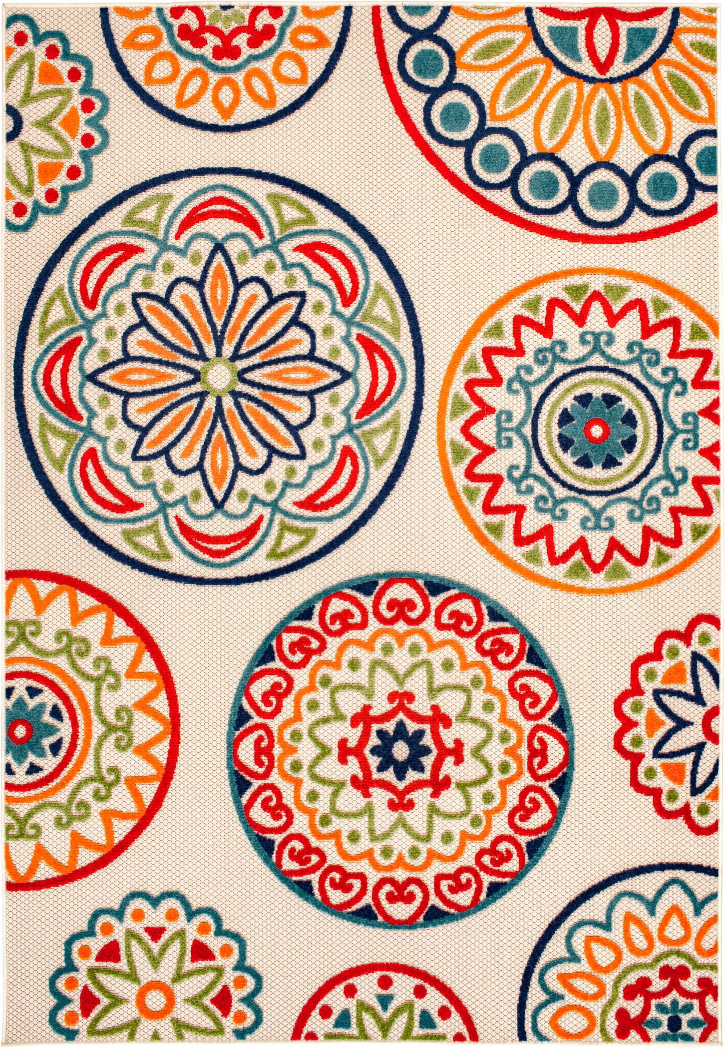 Cream Multicolor Medallion Woven Polypropylene Outdoor Area Rug 2'2" x 3'