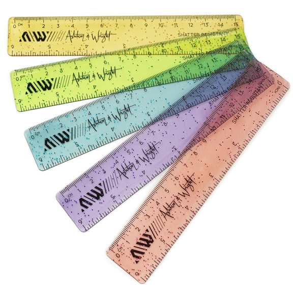 Ashton and Wright - 6 Inch / 15cm Rulers - Shatter Resistant - Pack of 10 Glitter