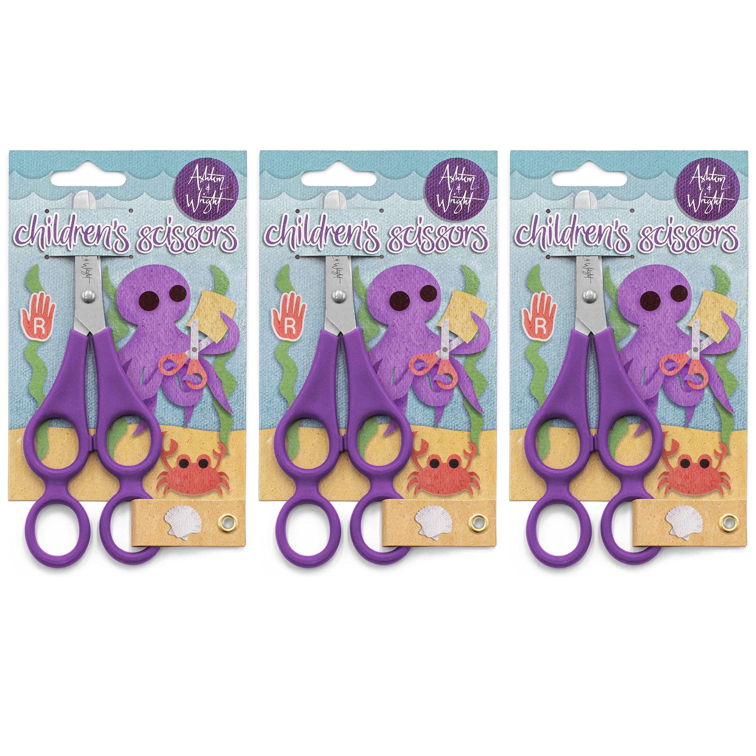 Ashton and Wright - Children's Double Hole Training Scissors - Purple - Right Handed - Pack of 3