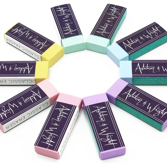 Ashton and Wright - Classic Eraser - Latex Free Plastic Rubber - Pastel Tones - Pack of 10