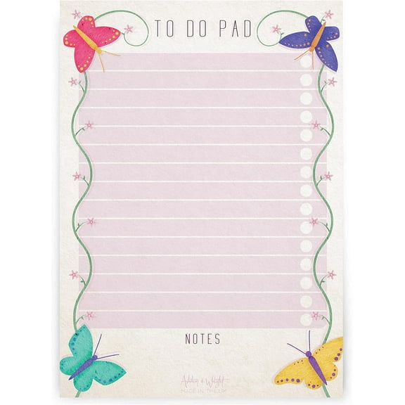 Ashton and Wright - Daily to do Pad – A5 Floral Desk Planner Organiser - 60 Sheets - 80 gsm - Butterfly