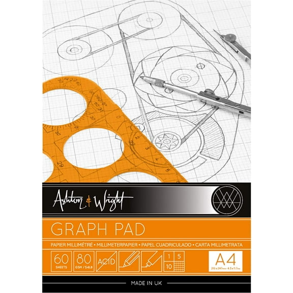 Ashton and Wright - Grid Graph Pad - 80gsm Paper - 8.2" x 11.6" - 60 Sheets