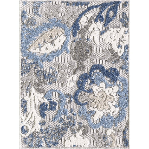 Ashton woods Blairling 6'7" x 9'2" Gray Floral Woven Outdoor Polypropylene Area Rug