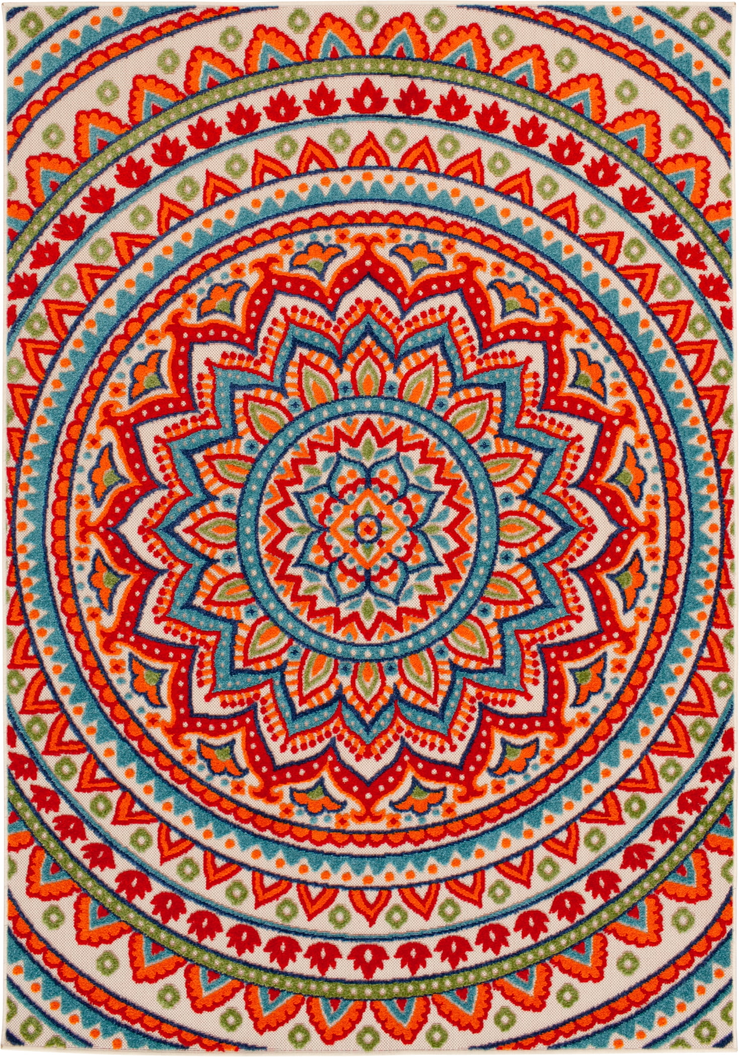 Ashton woods Katamartin 5’3” x 7’ Red Medallion Woven Outdoor Polypropylene Area Rug